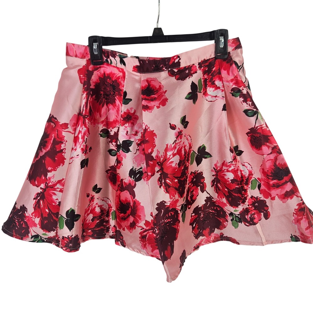 Barbie Pink & Black Satin Tulle Floral Flare Pleated‎ Party Mini Skirt Jr. 13/14